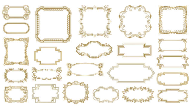 Comprehensive collection of ornate vintage frame borders in various decorative shapes with delicate thin golden line details.