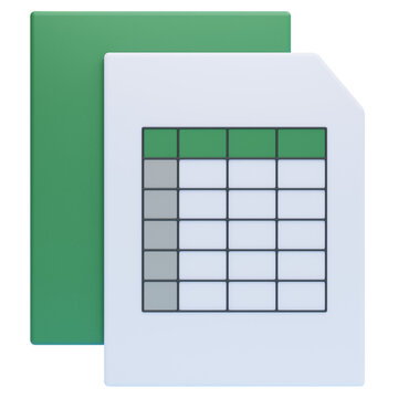 PNG 3D Spreadsheet Document Icon Isolated on a Transparent Background