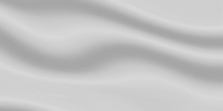 Smooth white silk and satin fabric background featuring soft silver waves and a brushed metallic texture with elegant grey curves on a shiny textile backdrop