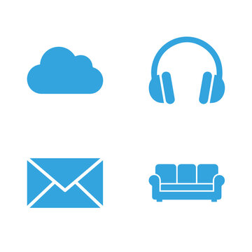 Title: blue flat of a computer keyboard van tree and sofa on a white background