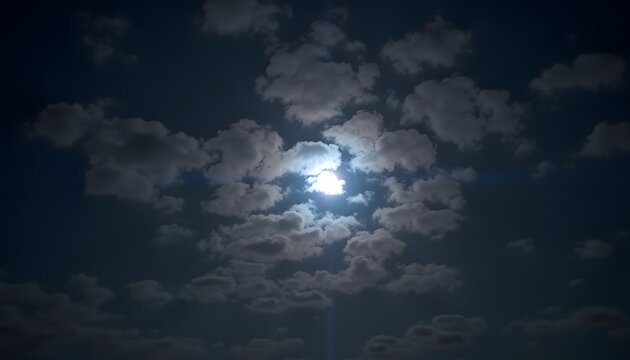 Moon Sun and Clouds in a Beautiful Sky, Blue Sky Cloudscape with Sunlight, Wind and Weather Atmosphere