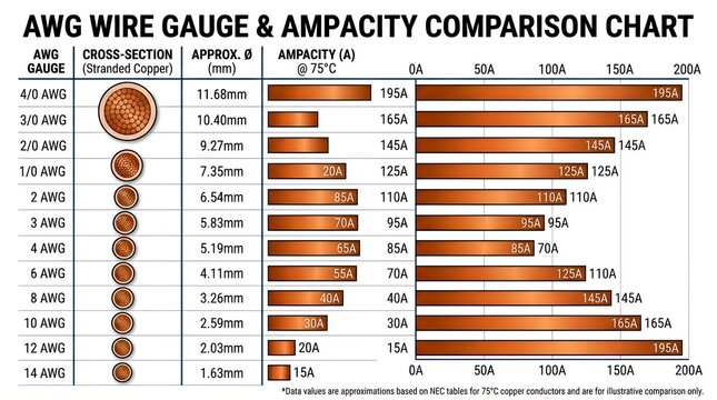 AWG Wire Gauge Chart with Ampacity Rating