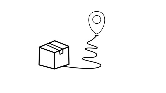 ​Continuous line drawing animation of a parcel box and location pin, delivery tracking concept