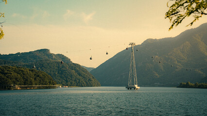 cable car on lake with Mountain View © fatt
