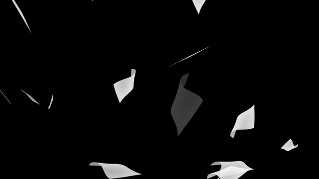 blank white paper randomly animation. flying papers 4k Video. Concept of Wasted Life,
Drowned in Paperwork with too much Work. Bright white papers falling animation on black background.