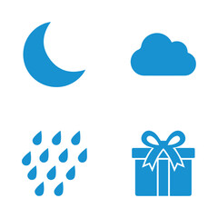 Title: blue of a crescent moon cloud raindrops and gift box with ribbon on white background © amma