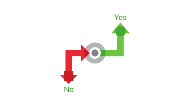 Decision, Yes No, green and red arrows, vector choice icons, directional signs