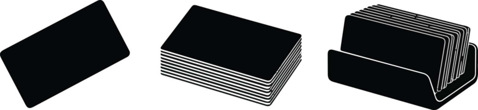 Business cards stack and holder on transparent background.