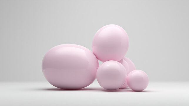 Pink sphere composition creates a visually appealing and abstract scene with various sizes of spheres in soft pink hues and smooth reflective surfaces