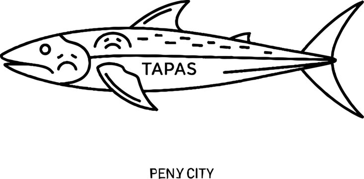 Stylized fish line art for seafood and tapas concept