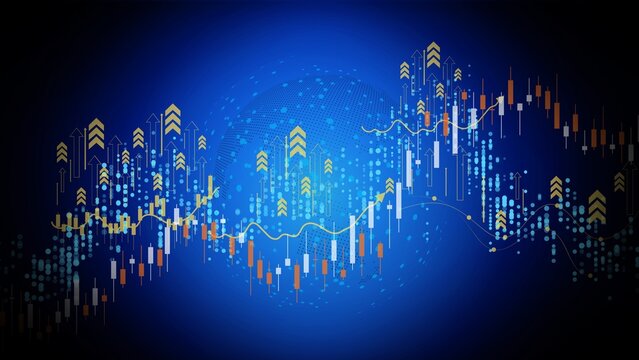 Growing financial charts and diagrams showing increasing profits. Business financial chart with moving up arrow graph. Stock market investment data and analysis finance graph.