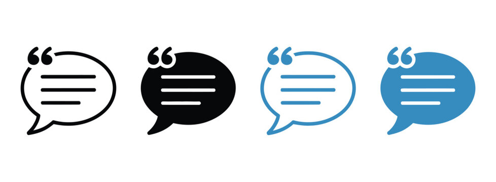 Quotation message multiple style icon design vector, speech box with quotation marks representing communication, messaging, and dialogue, clean set in outline