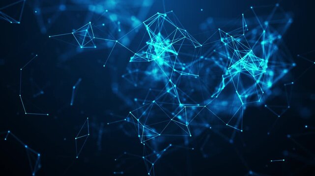 Abstract blue network with connected nodes and lines, representing digital communication, data transfer, and modern technology connections. Technology digital data network background
