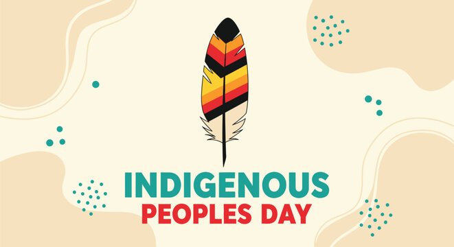 Indigenous Peoples Day banner with a stylized eagle feather illustration on a neutral background for cultural celebration event graphics
