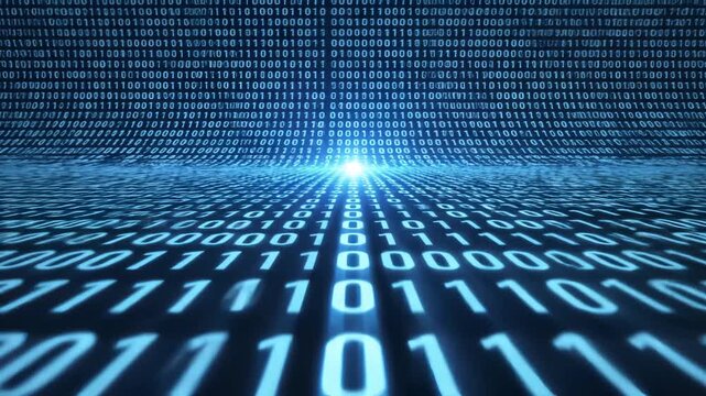 Binary code digital data stream highlighting artificial intelligence and digital evolution