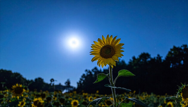 Sunflower ひまわり 103 Sunflower in Full Bloom Under a Bright Moon in the Night Sky（夜空に輝く月光を浴びて咲く向日葵）