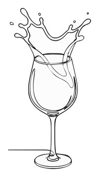 Minimalist continuous line art rose wine glass splas.... Generative AI