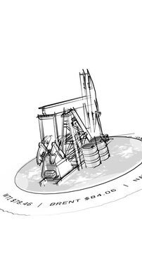 Oil Pump jack and Crude Oil Barrels 360 Hand drawn Looping Shot
