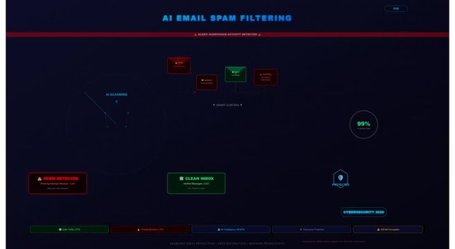 Ai email spam filter cybersecurity animation