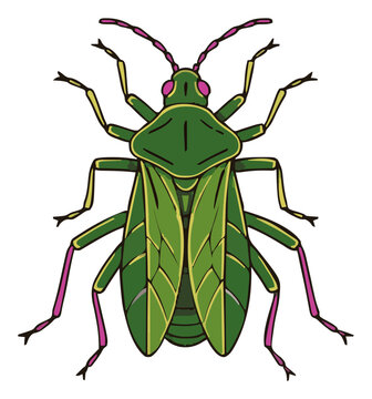 Leaf insect with neon accents flat vector illustration. Generative AI