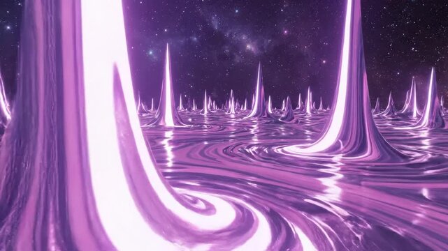 Purple alien landscape with starry sky highlighting environmental conservation and serenity