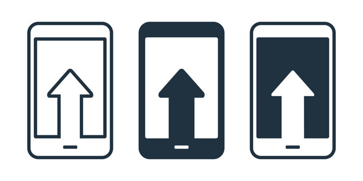 Smartphone Upload Icon. File Transfer Symbol. Vector Illustration