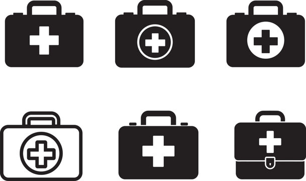 Medical first aid kit icon set emergency Briefcase healthcare bag symbol illustration bundle
