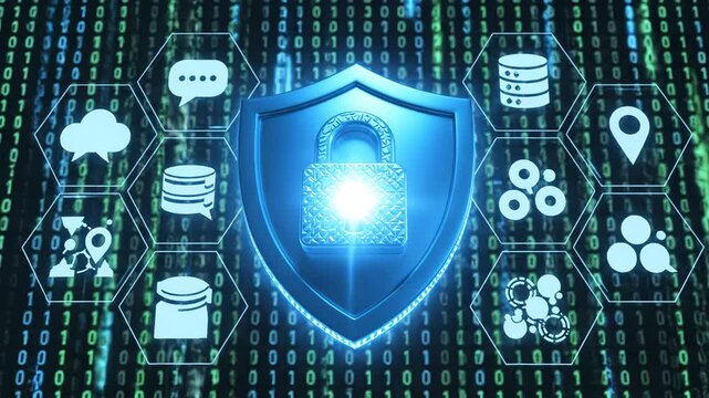 Digital security shield with lock perfect for IT presentations and tech marketing
