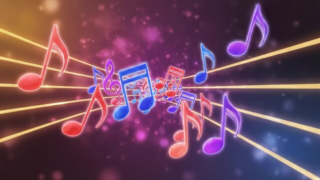 Colorful musical notes and staff for creative digital media and visual arts