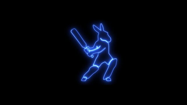 Neon blue kangaroo cricket batsman swinging bat.