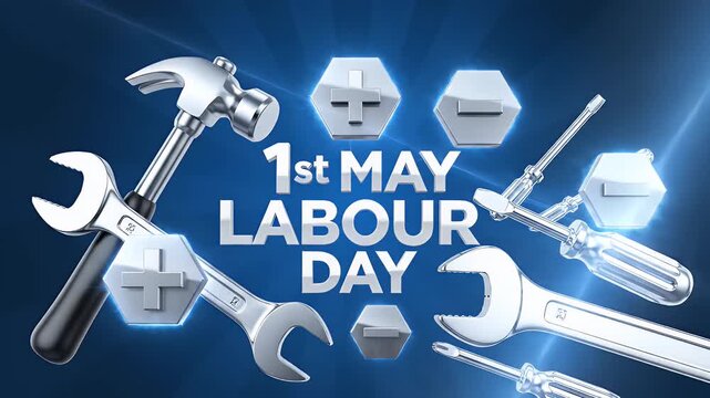 Labor day concept hammer wrenches and screwdrivers on a blue background