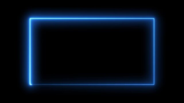 Blue neon rectangle frame animated on black background.