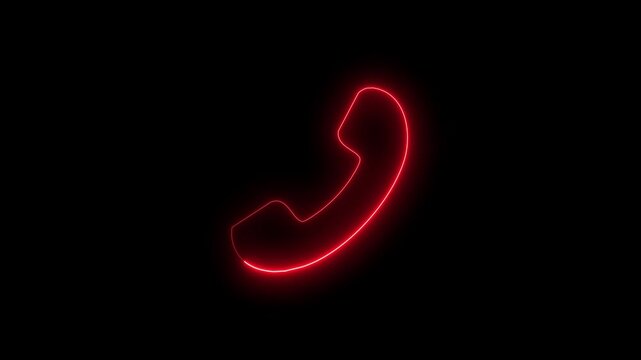 Neon phone icon glows and pulsates on black background.