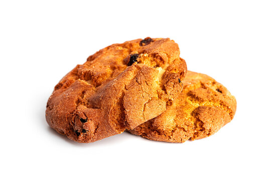 Home made oatmeal cookies isolated on white background.