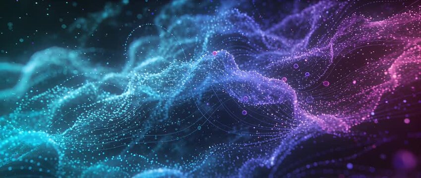 Abstract wave particle light neon blue pink digital science technology background with glowing motion line futuristic wave data flow abstract digital background glowing particle stream neon wave line