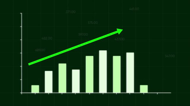 Business growth and profit infographic, static green trading chart, flat minimalist style