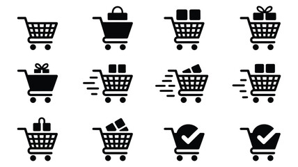 Shopping cart icon set with various delivery status symbols and retail basket icons for business, modern flat design © Elizabeth Profit