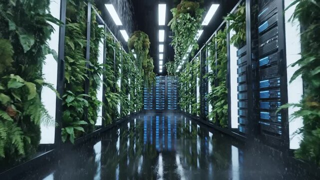 server room with green plants perfect for IT presentations and tech marketing