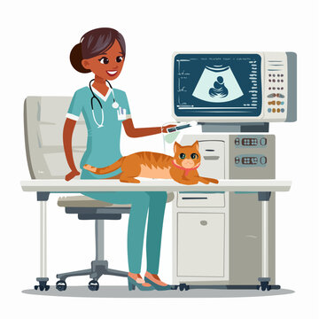 Veterinarian performing ultrasound on a cat