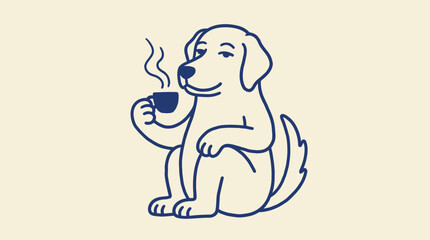 Obraz premium Contented dog sitting and savoring a hot cup of coffee, cozy morning ritual illustration for cafe branding, pet lover merchandise and coffee culture apparel