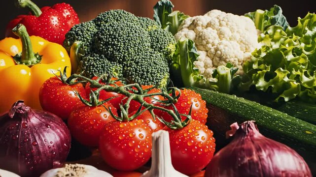 Fresh vegetables on wooden table ideal for restaurant branding and gastronomy vlogs