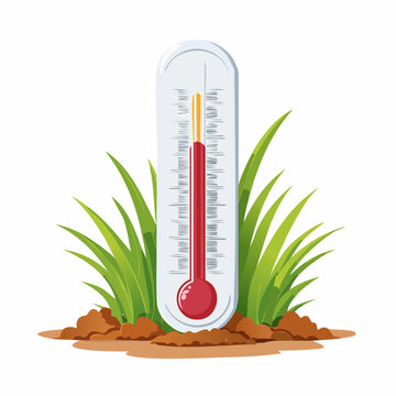 Thermometer in grass showing high temperature