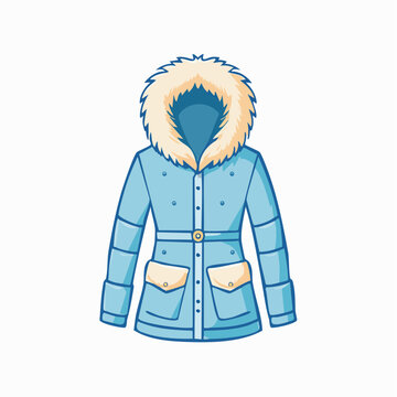 Blue winter parka with fur-lined hood
