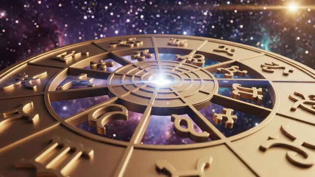 Zodiac wheel in space ideal for sleek commercial backgrounds and title sequences