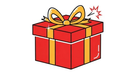 Fototapeta premium Retro Comic Style Red Gift Box with Sparkling Yellow Ribbon and Action Lines