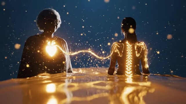 Cognitive Scaffolding Institutional Knowledge Transfer Mentor Pours Golden Laminar Flow Energy Into Mentee Dark Space