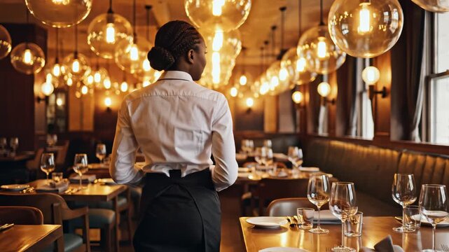 Waitress in a restaurant interior highlighting premium dining and culinary arts