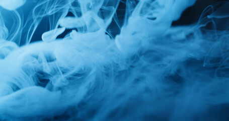 Obraz premium Blue water smoke. Splash drop. Defocused cold color fluid cascade texture steam smog spreading on abstract art acrylic background.