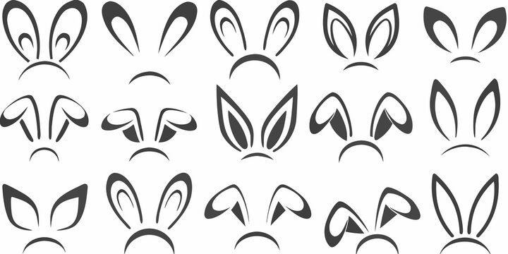 Rabbit ear silhouettes collection on a white background