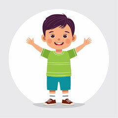 Fototapeta premium Happy Cartoon Boy with Arms Raised